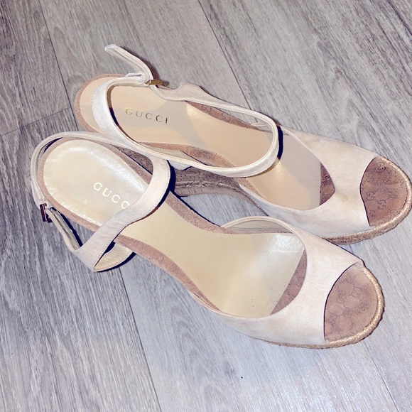 Gucci Shoes - Gucci Nude Beige Open-Toe Wedge Sandals